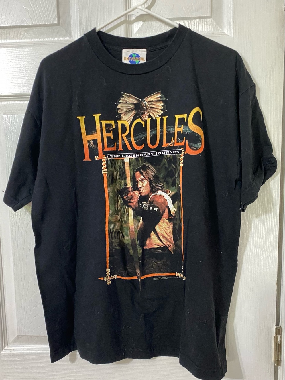 Vintage Hercules Graphic Tee - Black with Gold & Orange Print